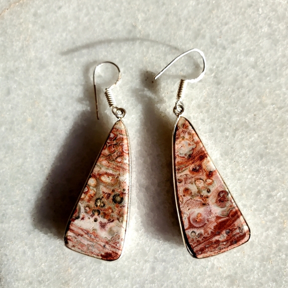 New Leopard Skin Jasper 925 Silver Earrings. - Picture 9 of 10
